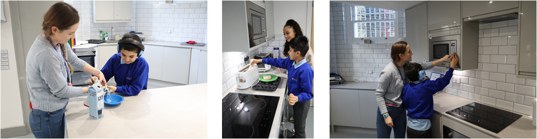 Pupils using the new kitchen facilities