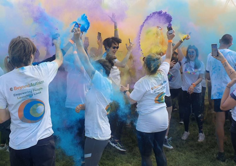 BeyondAutism supporters taking part in the Color Obstacle Rush