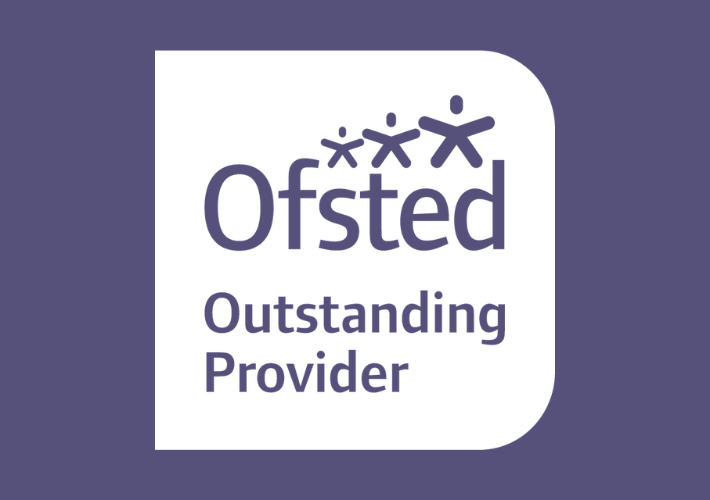 White Outstanding Ofsted provider logo on blue background