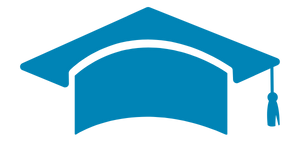 Blue graphic of graduate cap